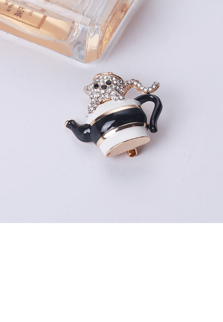 Fashion and Simple Plated Gold Bear Black Teapot Brooch with Cubic Zirconia - Luxurious Look