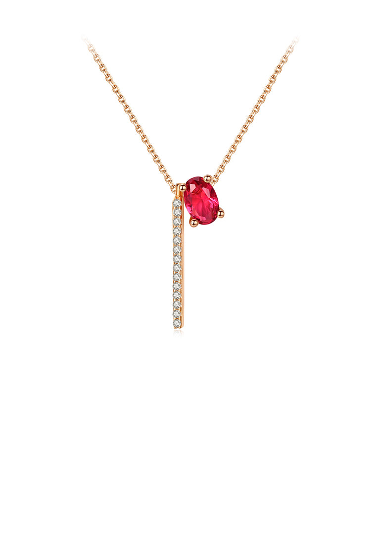 Fashion and Elegant Plated Gold Geometric Red Cubic Zirconia Tassel Pendant with Necklace - Luxurious Look - Vibrant Color