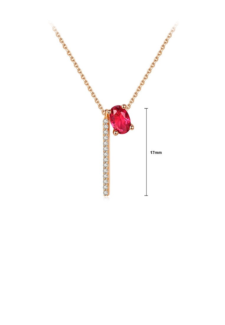 Fashion and Elegant Plated Gold Geometric Red Cubic Zirconia Tassel Pendant with Necklace - Luxurious Look - Vibrant Color