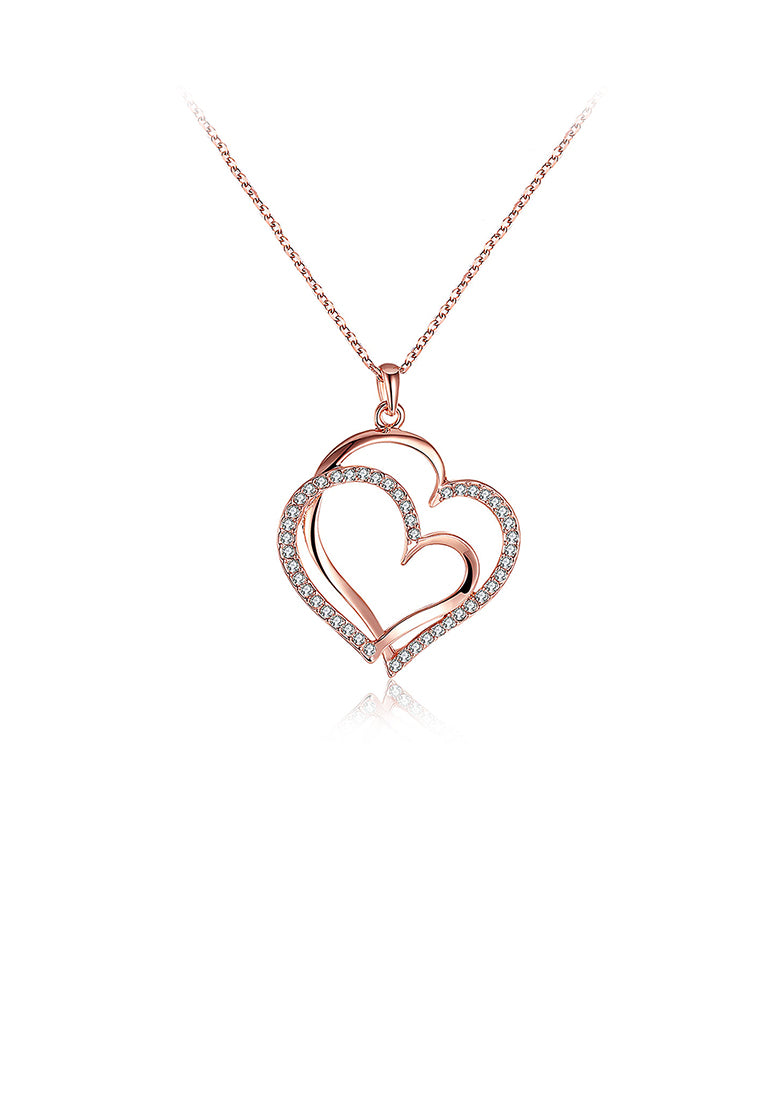 Plated Rose Gold Heart Pendant with Austrian Element Crystal and Necklace
