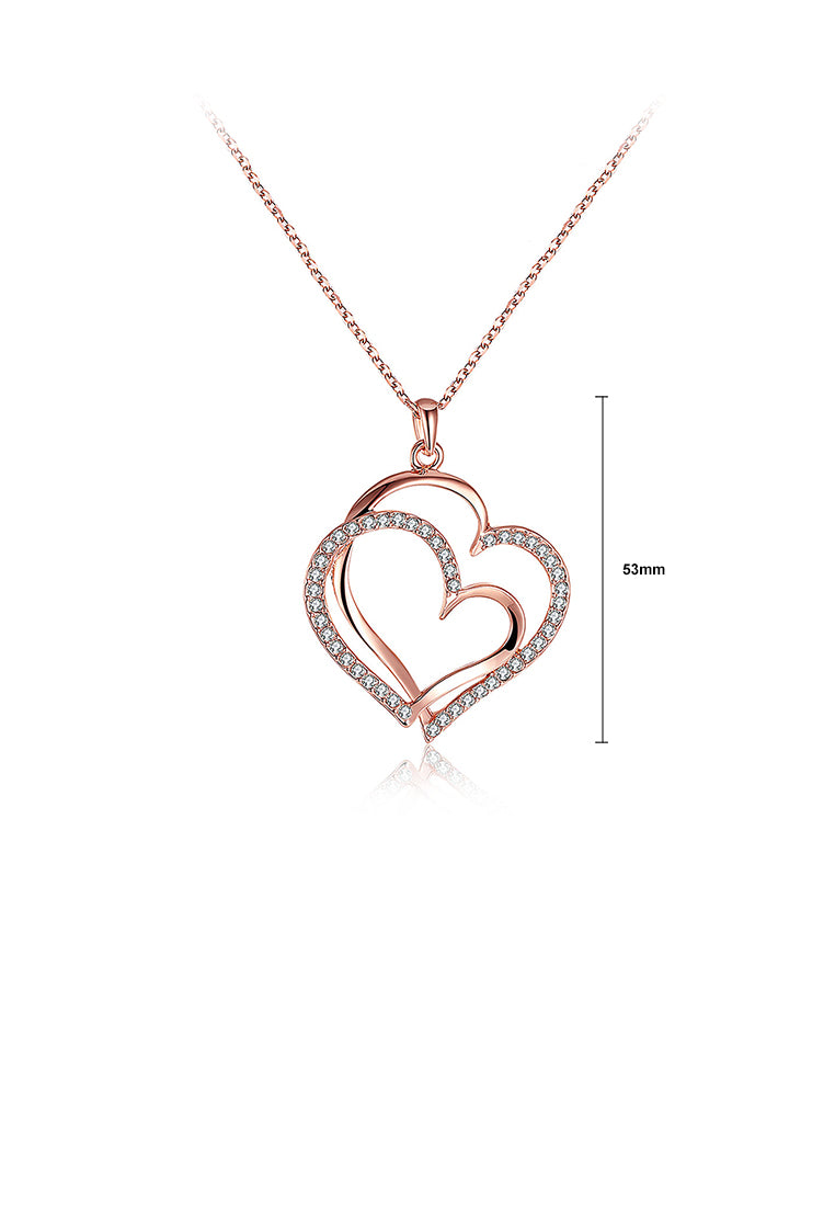 Plated Rose Gold Heart Pendant with Austrian Element Crystal and Necklace