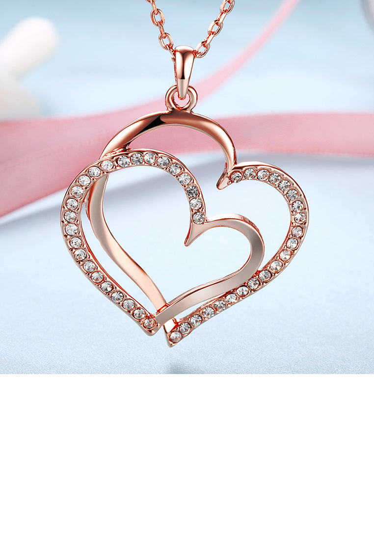 Plated Rose Gold Heart Pendant with Austrian Element Crystal and Necklace