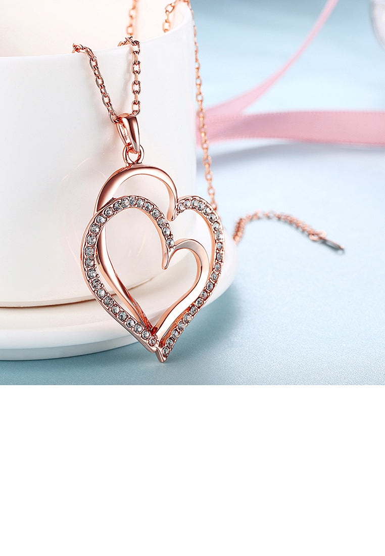 Plated Rose Gold Heart Pendant with Austrian Element Crystal and Necklace