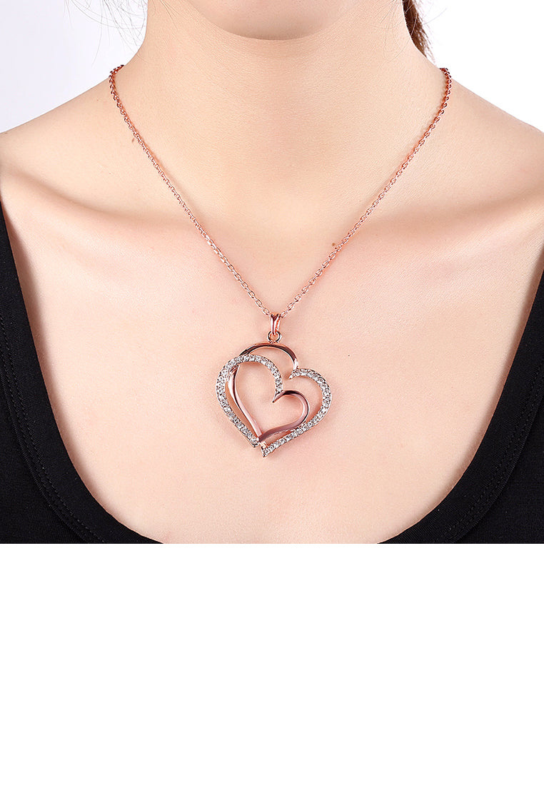 Plated Rose Gold Heart Pendant with Austrian Element Crystal and Necklace