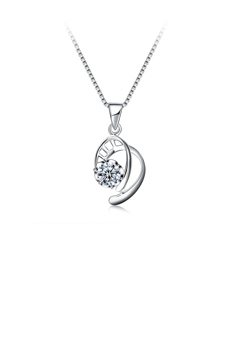 925 Sterling Silver Elegant Fashion Hollow Out Geometric Space Pendant Necklace with Cubic Zircon