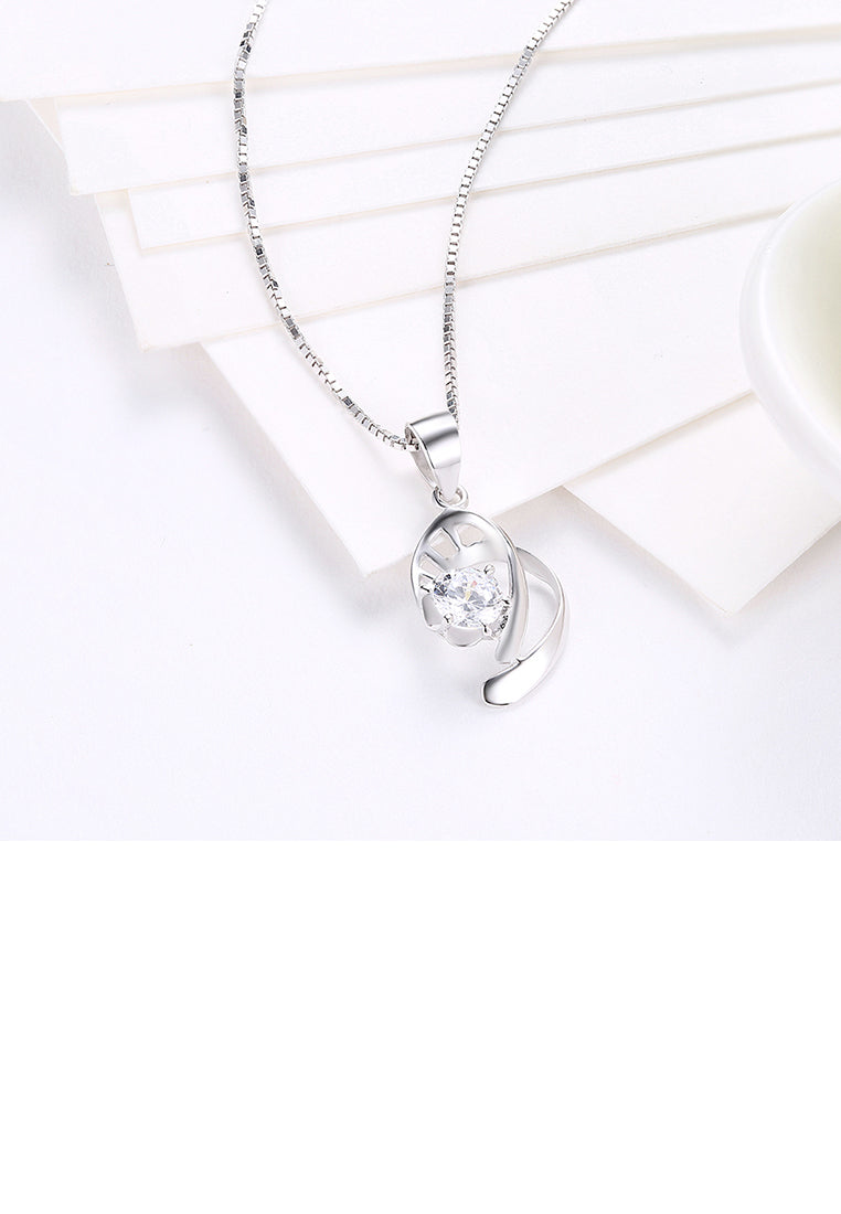 925 Sterling Silver Elegant Fashion Hollow Out Geometric Space Pendant Necklace with Cubic Zircon