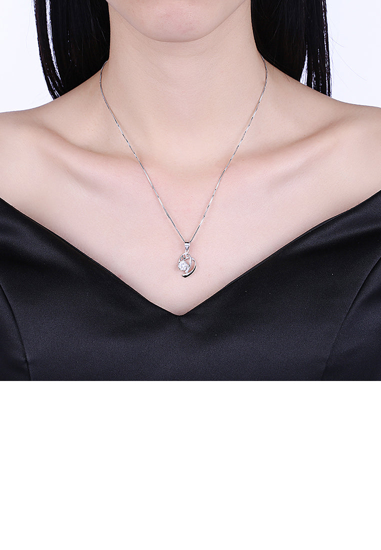 925 Sterling Silver Elegant Fashion Hollow Out Geometric Space Pendant Necklace with Cubic Zircon