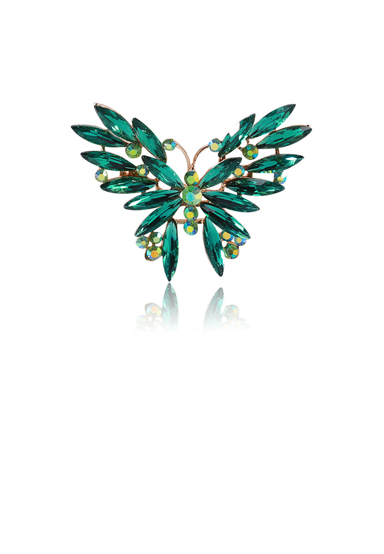Fashion Bright Plated Gold Butterfly Brooch with Green Cubic Zirconia - Luxurious Look
