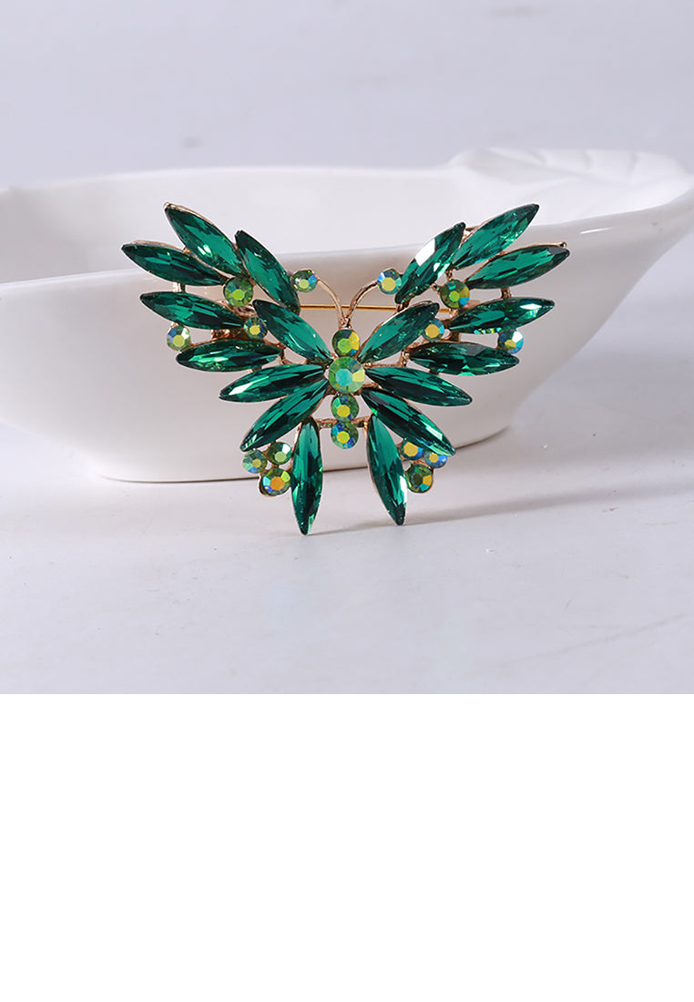 Fashion Bright Plated Gold Butterfly Brooch with Green Cubic Zirconia - Luxurious Look