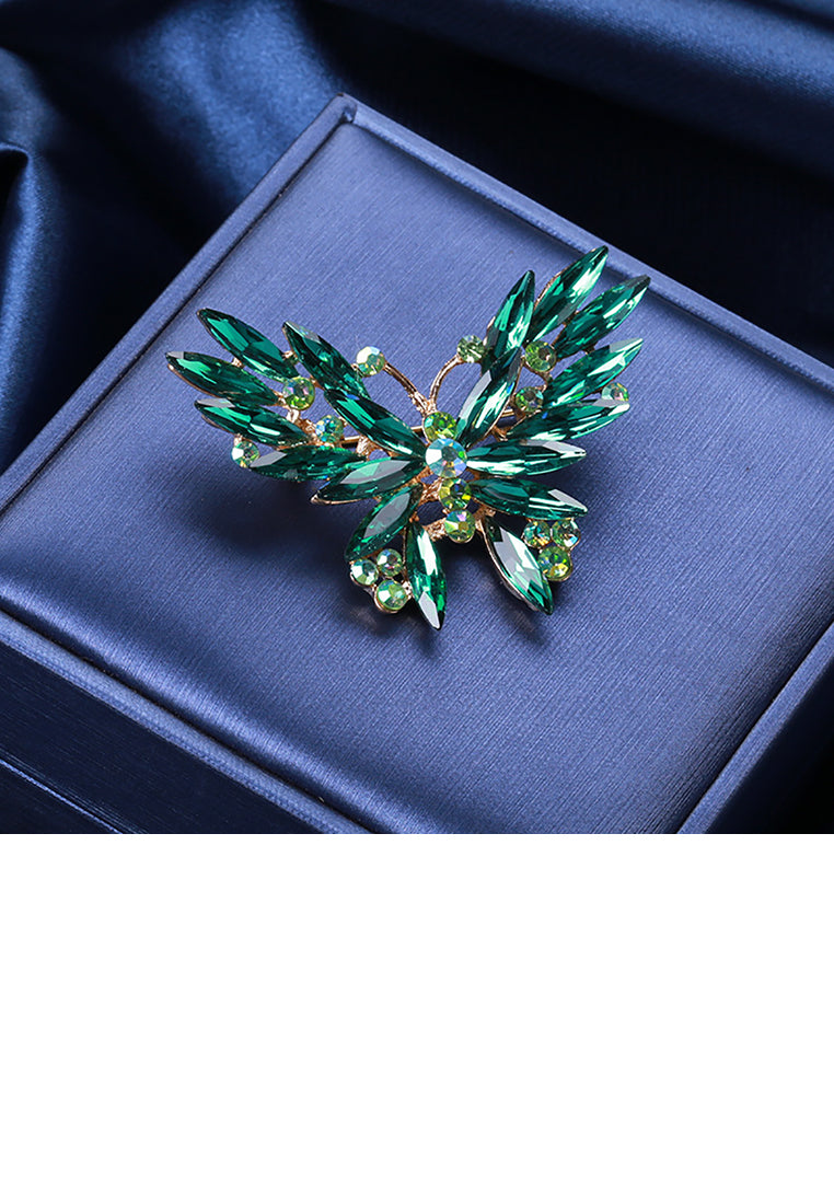Fashion Bright Plated Gold Butterfly Brooch with Green Cubic Zirconia - Luxurious Look