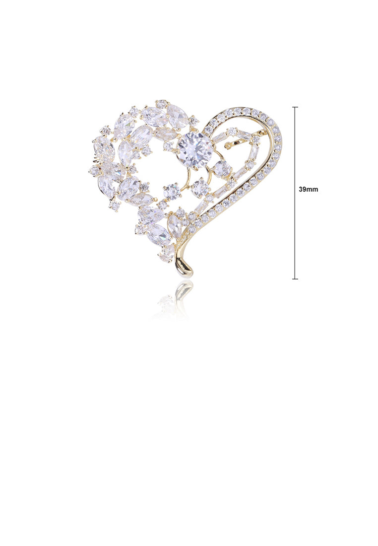 Fashion Temperament Plated Gold Heart-shaped Brooch with Cubic Zirconia - Luxurious Look