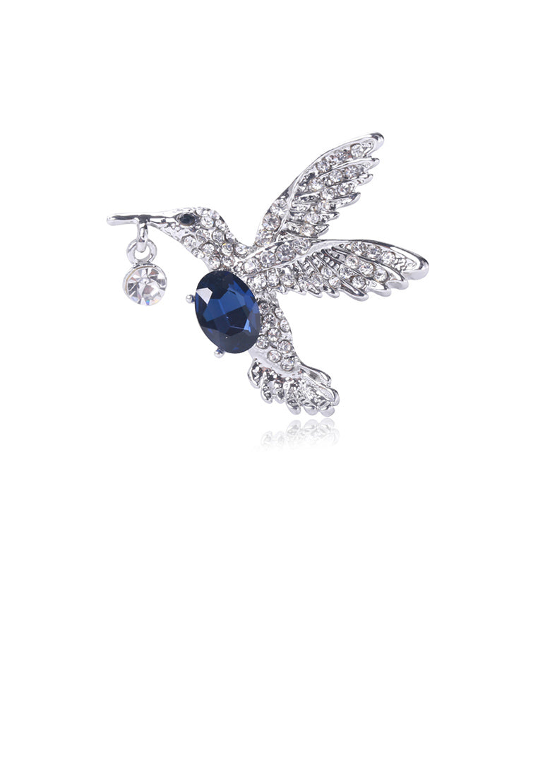 Fashion Bright Blue Hummingbird Brooch with Cubic Zirconia - Luxurious Look