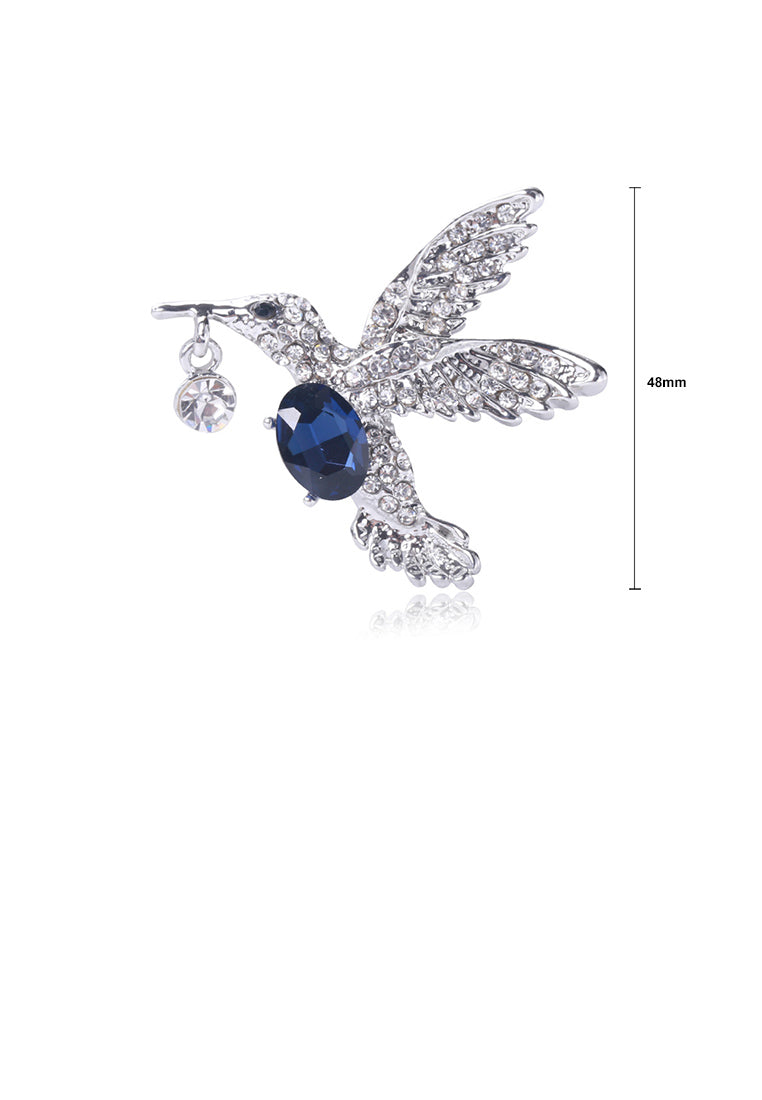 Fashion Bright Blue Hummingbird Brooch with Cubic Zirconia - Luxurious Look