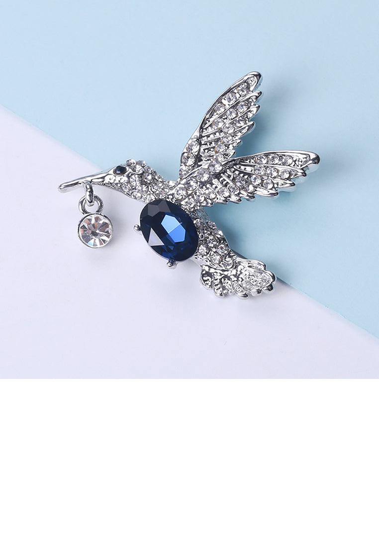 Fashion Bright Blue Hummingbird Brooch with Cubic Zirconia - Luxurious Look