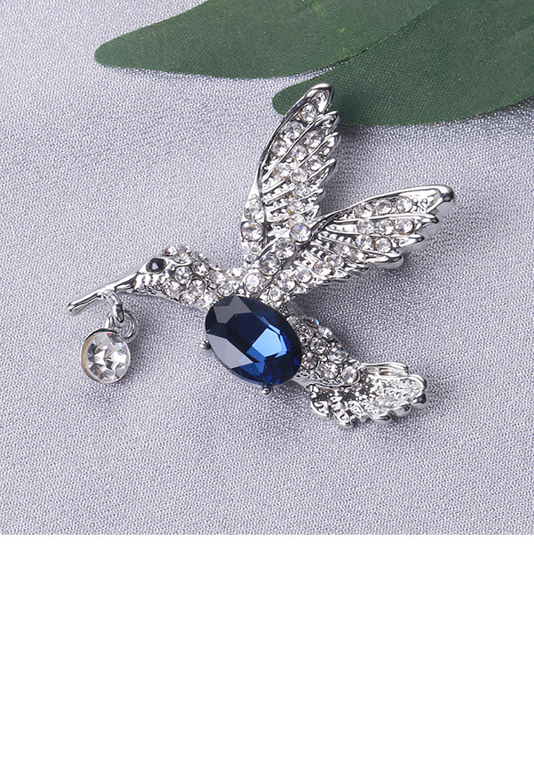 Fashion Bright Blue Hummingbird Brooch with Cubic Zirconia - Luxurious Look