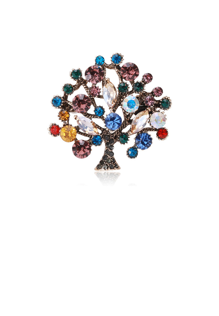 Fashion and Elegant Plated Gold Tree Brooch with Colorful Cubic Zirconia - Luxurious Look