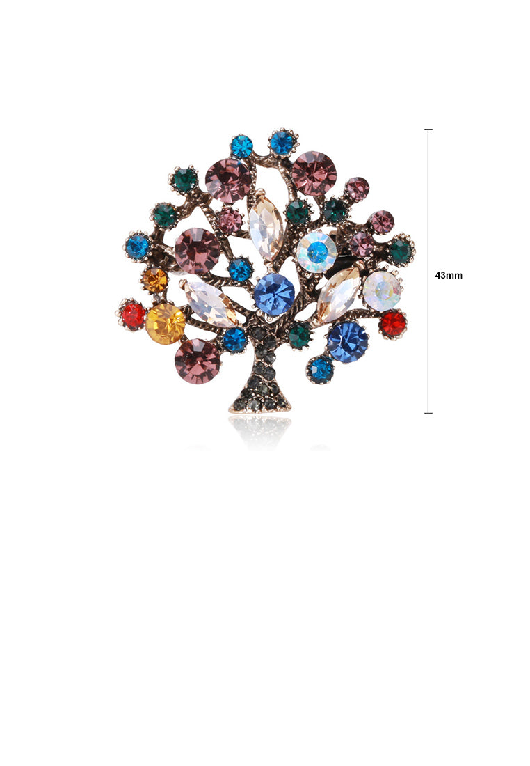 Fashion and Elegant Plated Gold Tree Brooch with Colorful Cubic Zirconia - Luxurious Look