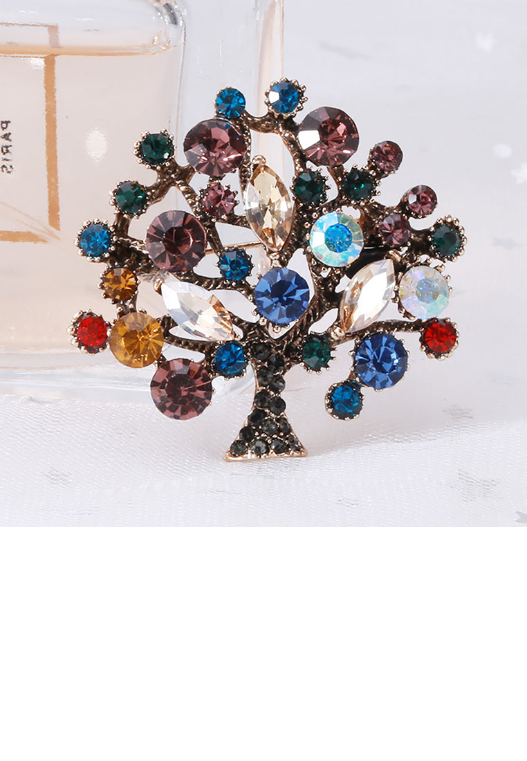 Fashion and Elegant Plated Gold Tree Brooch with Colorful Cubic Zirconia - Luxurious Look