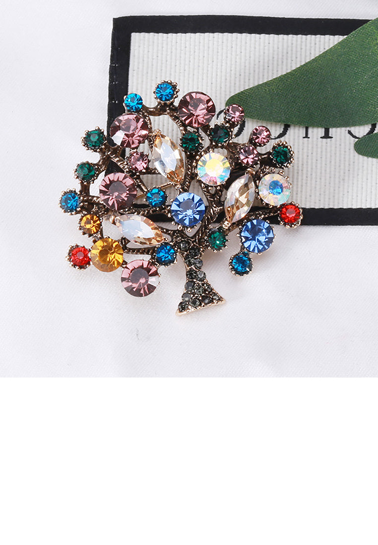 Fashion and Elegant Plated Gold Tree Brooch with Colorful Cubic Zirconia - Luxurious Look