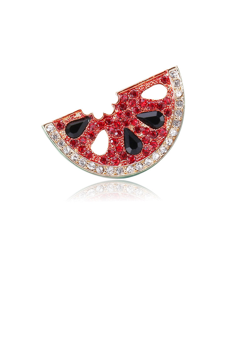 Simple and Fashion Plated Gold Watermelon Brooch with Red Cubic Zirconia - Luxurious Look - Vibrant Color