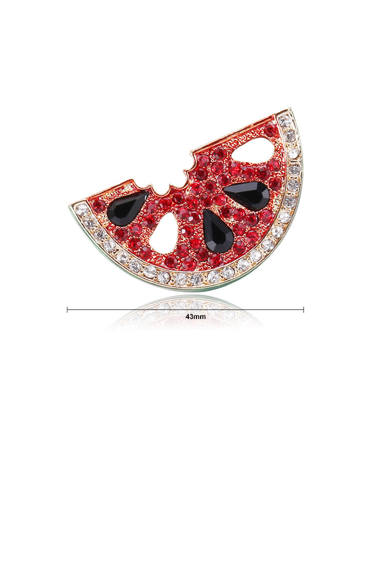 Simple and Fashion Plated Gold Watermelon Brooch with Red Cubic Zirconia - Luxurious Look - Vibrant Color
