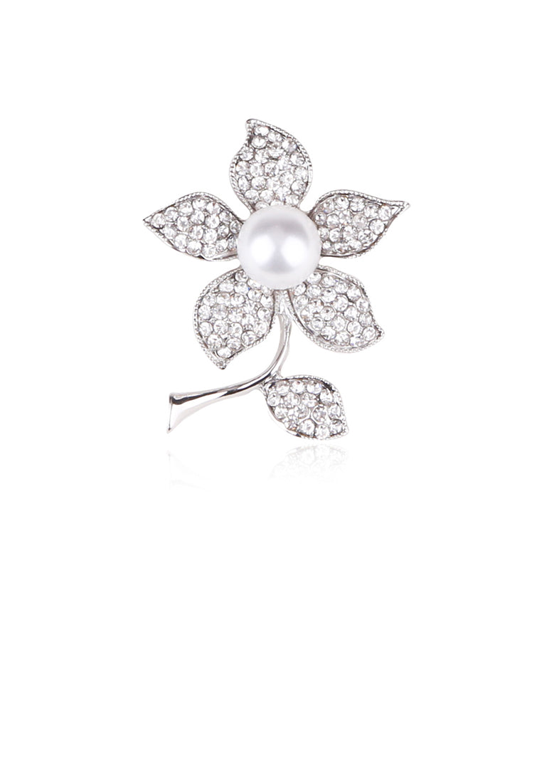 Fashion and Elegant Flower Imitation Pearl Brooch with Cubic Zirconia - Luxurious Look