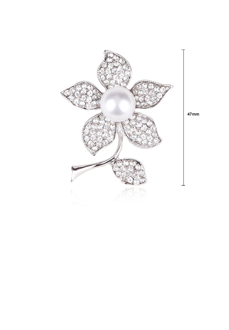 Fashion and Elegant Flower Imitation Pearl Brooch with Cubic Zirconia - Luxurious Look