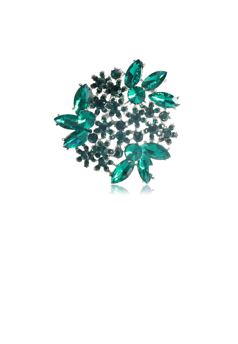 Fashion Bright Flower Brooch with Green Cubic Zirconia - Luxurious Look