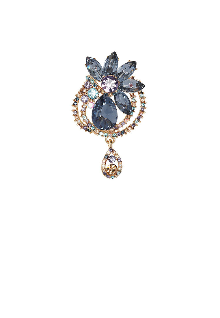Fashion and Elegant Plated Gold Floral Brooch with Cubic Zirconia - Luxurious Look
