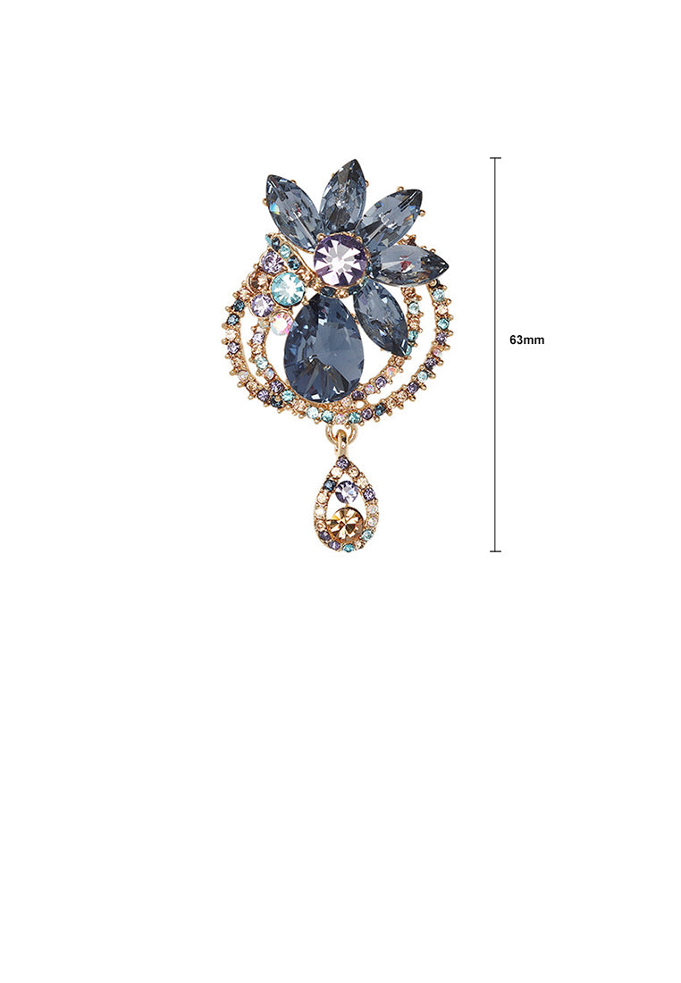 Fashion and Elegant Plated Gold Floral Brooch with Cubic Zirconia - Luxurious Look