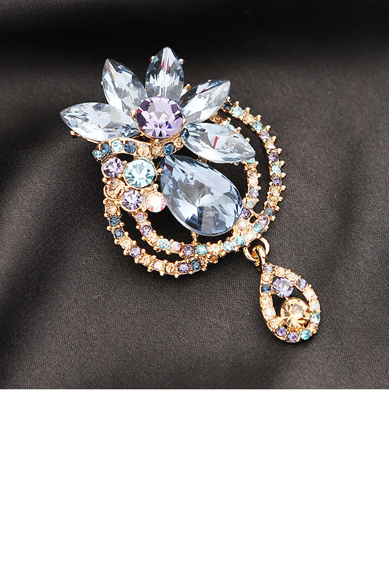 Fashion and Elegant Plated Gold Floral Brooch with Cubic Zirconia - Luxurious Look