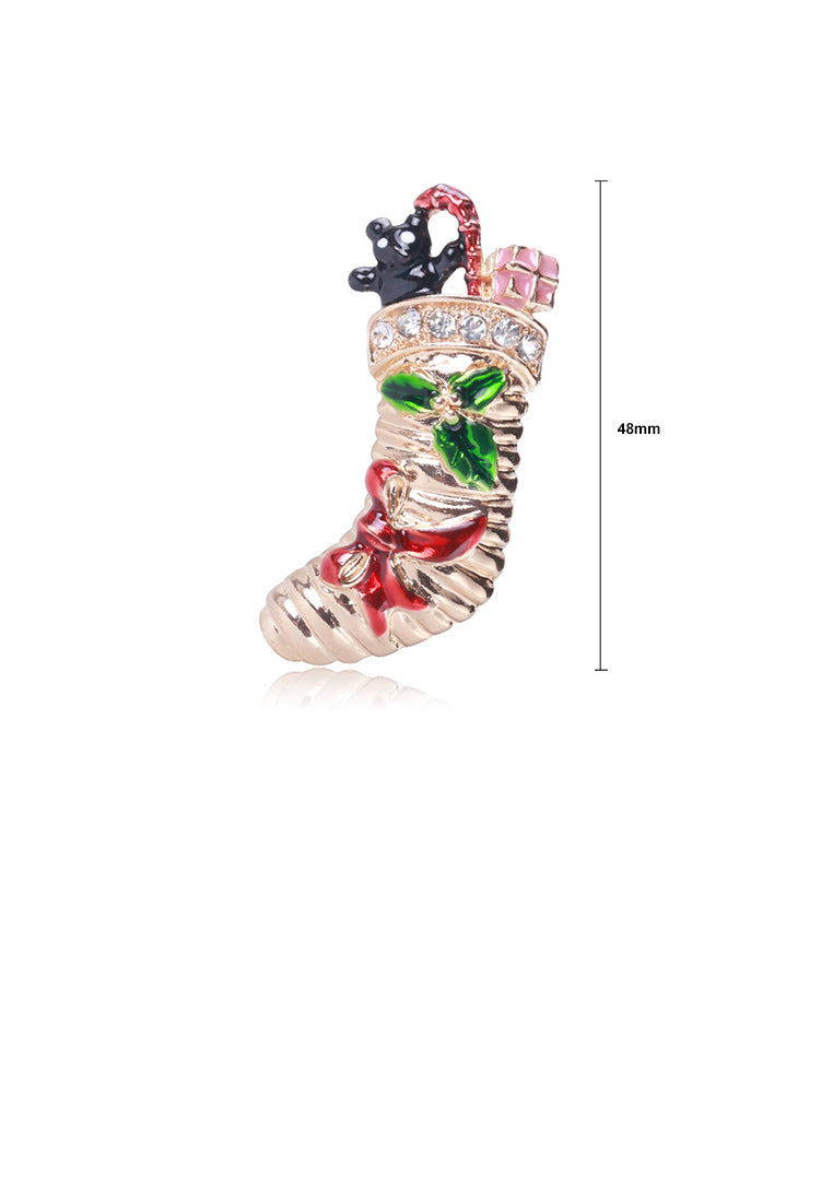 Fashion and Simple Plated Gold Christmas Socks Brooch with Cubic Zirconia - Luxurious Look
