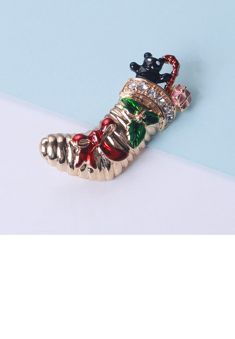 Fashion and Simple Plated Gold Christmas Socks Brooch with Cubic Zirconia - Luxurious Look