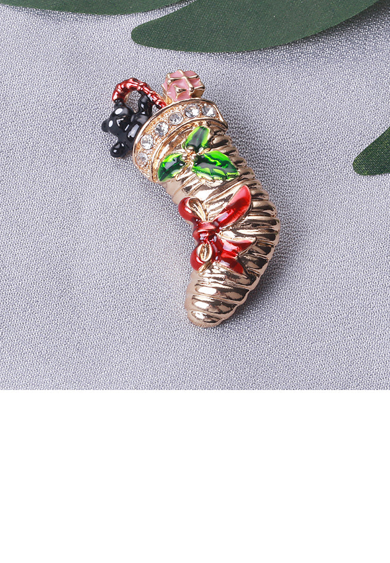 Fashion and Simple Plated Gold Christmas Socks Brooch with Cubic Zirconia - Luxurious Look