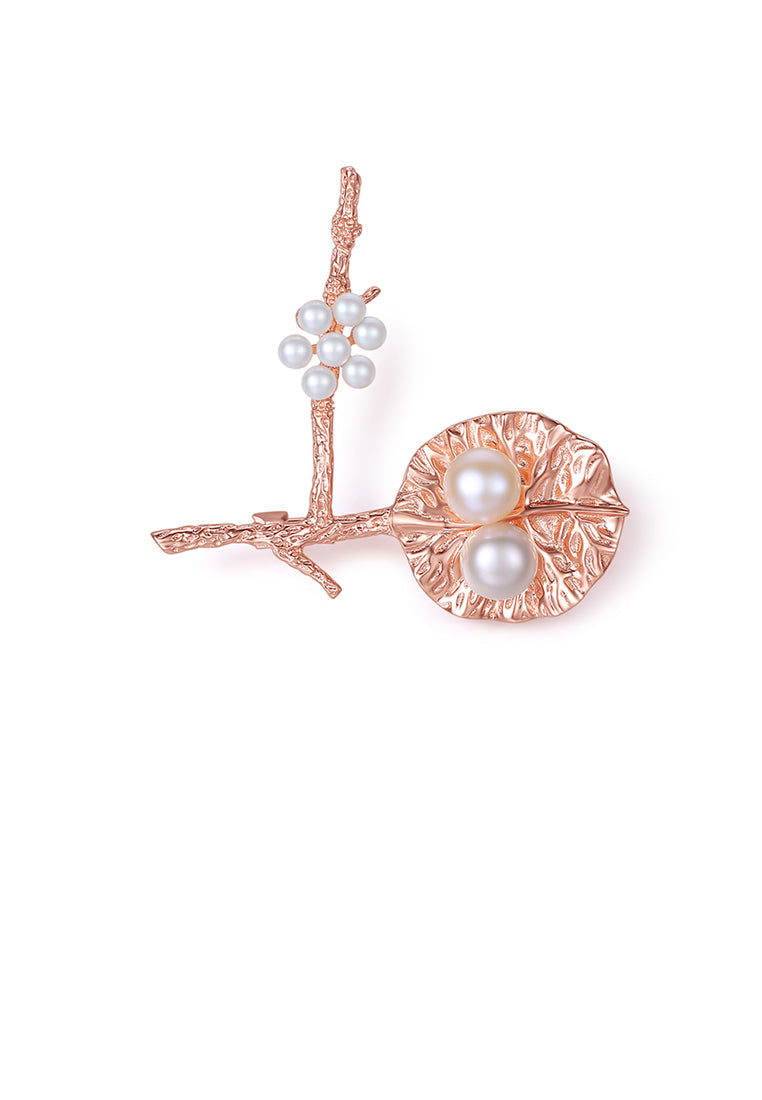 925 Sterling Silver Plated Rose Gold Simple Flower Brooch with Pink Freshwater Pearls - Vibrant Color