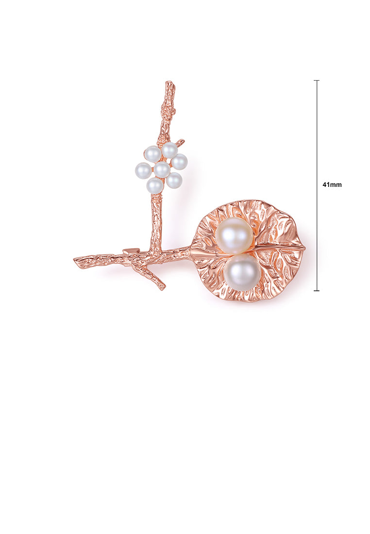 925 Sterling Silver Plated Rose Gold Simple Flower Brooch with Pink Freshwater Pearls - Vibrant Color