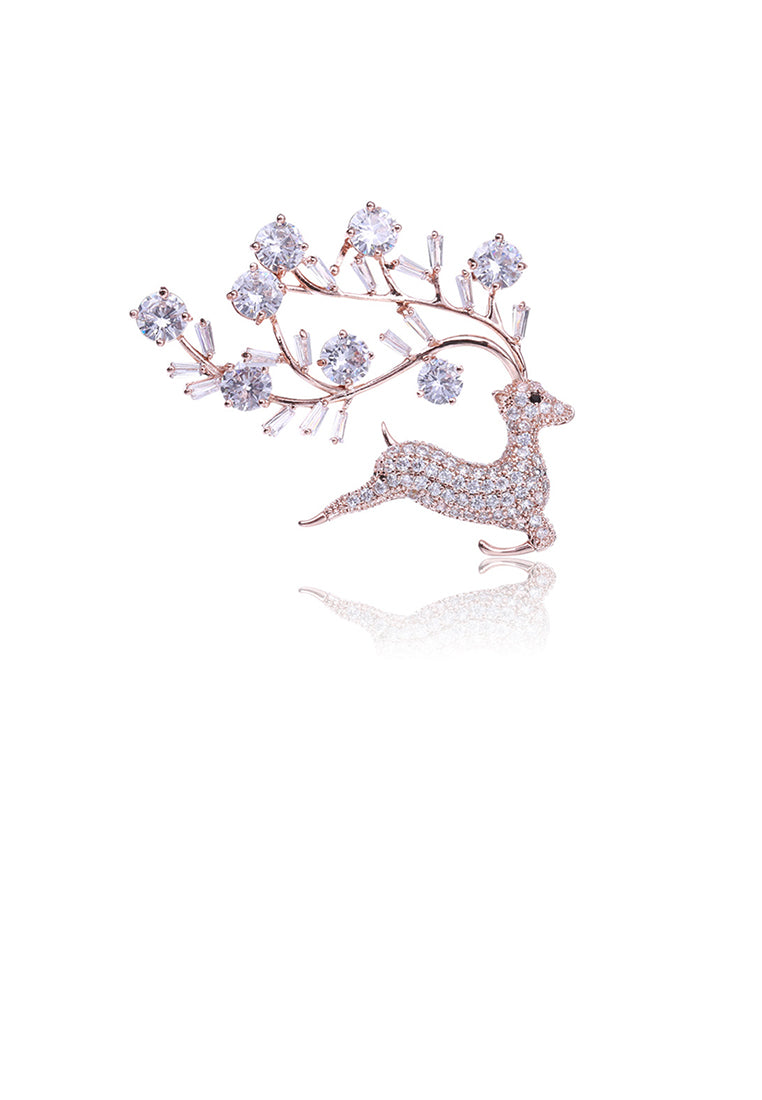 Fashion and Cute Plated Gold Sika Deer Brooch with Cubic Zirconia - Luxurious Look
