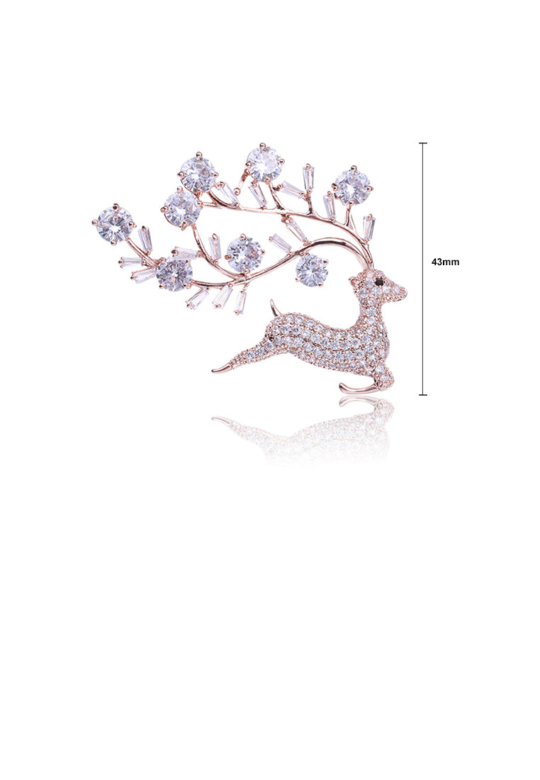 Fashion and Cute Plated Gold Sika Deer Brooch with Cubic Zirconia - Luxurious Look