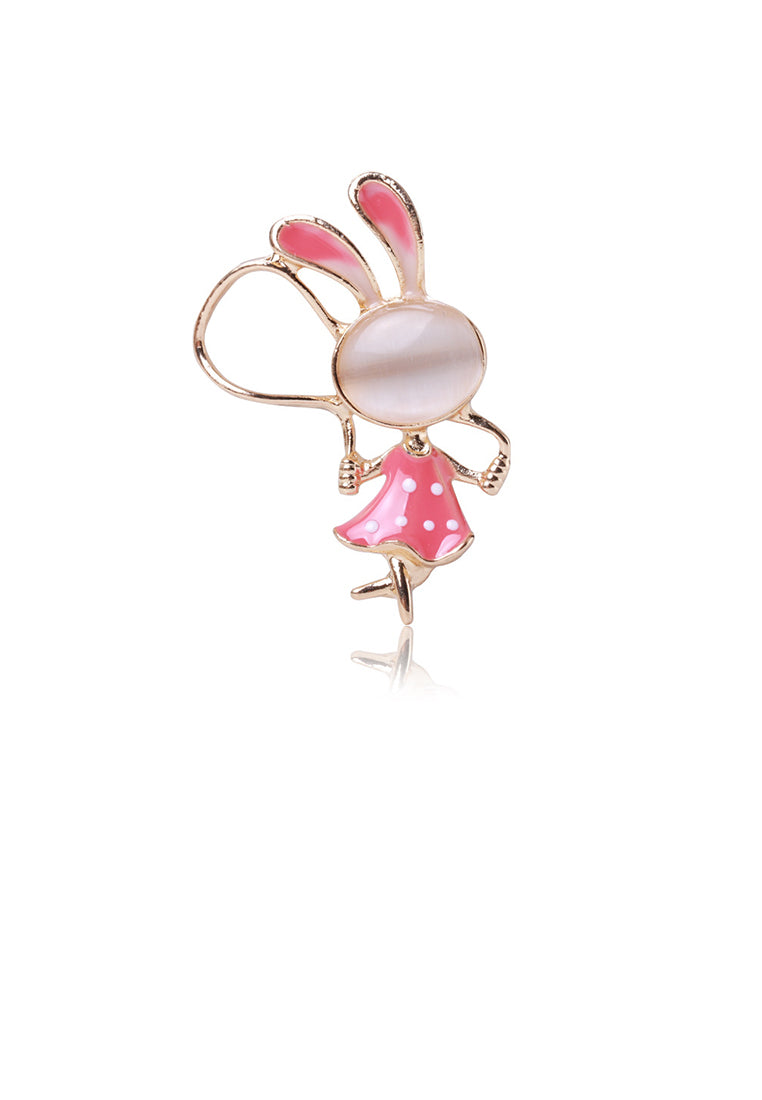 Fashion and Cute Plated Gold Enamel Red Rabbit Imitation Opal Brooch - Vibrant Color