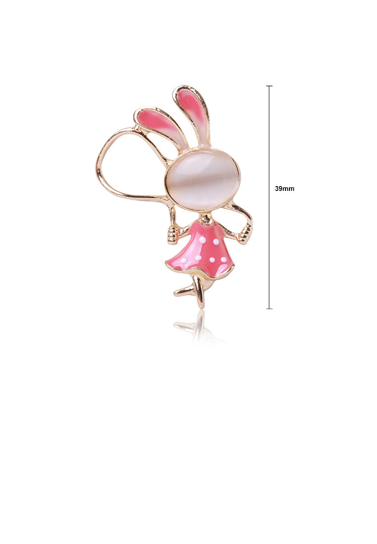 Fashion and Cute Plated Gold Enamel Red Rabbit Imitation Opal Brooch - Vibrant Color