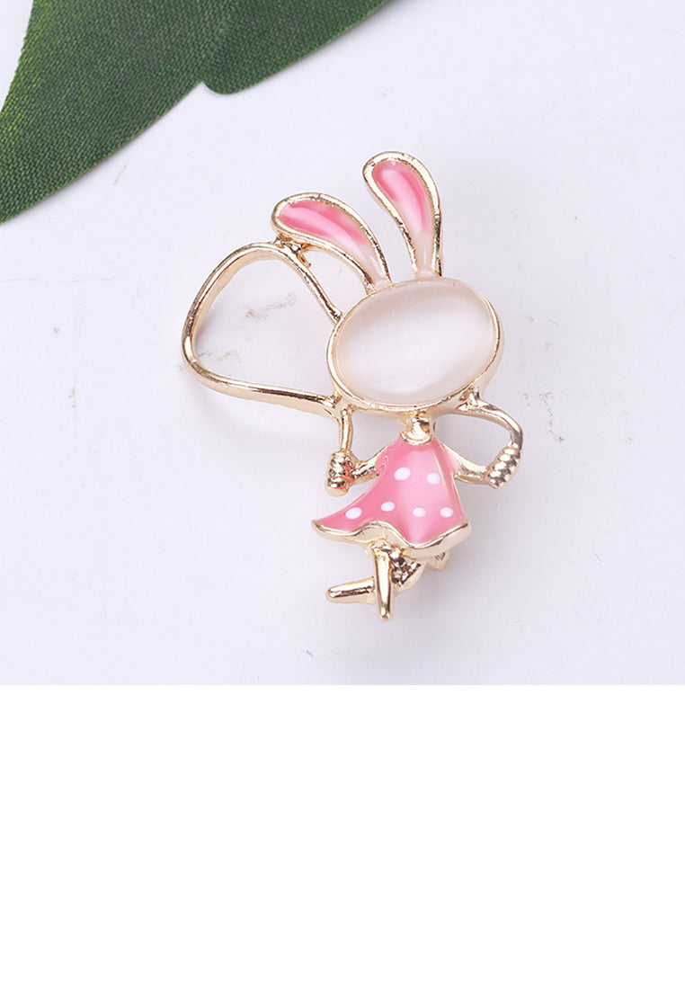 Fashion and Cute Plated Gold Enamel Red Rabbit Imitation Opal Brooch - Vibrant Color