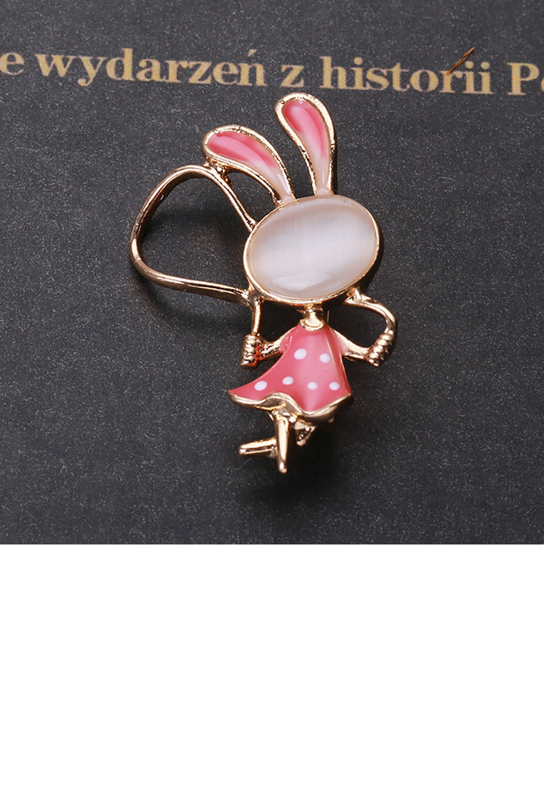 Fashion and Cute Plated Gold Enamel Red Rabbit Imitation Opal Brooch - Vibrant Color