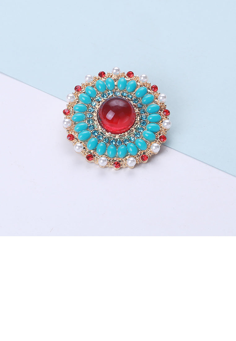 Elegant Vintage Plated Gold Geometric Round Imitation Pearl Brooch with Cubic Zirconia - Luxurious Look