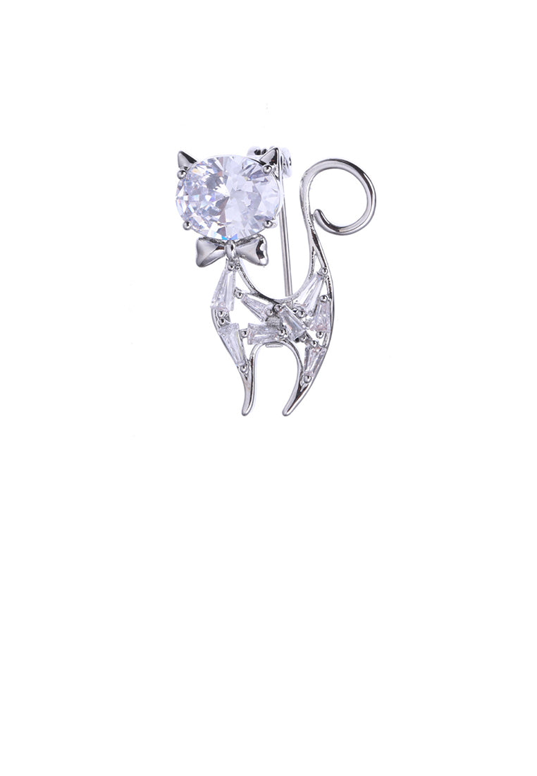 Simple and Cute Cat Brooch with Cubic Zirconia - Luxurious Look