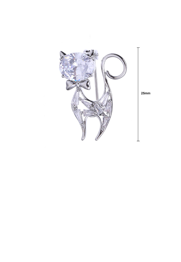 Simple and Cute Cat Brooch with Cubic Zirconia - Luxurious Look