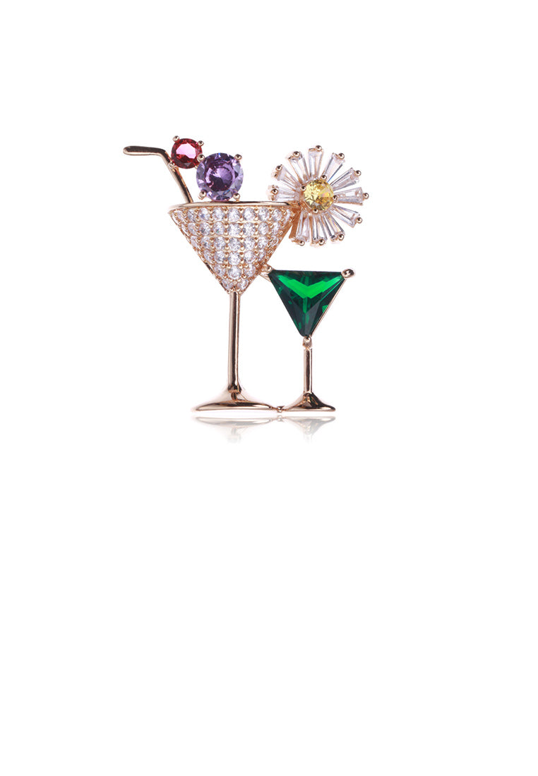 Fashion Personality Plated Gold Cocktail Glass Brooch with Cubic Zirconia - Luxurious Look