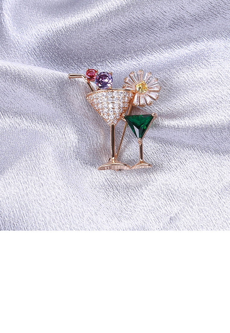 Fashion Personality Plated Gold Cocktail Glass Brooch with Cubic Zirconia - Luxurious Look