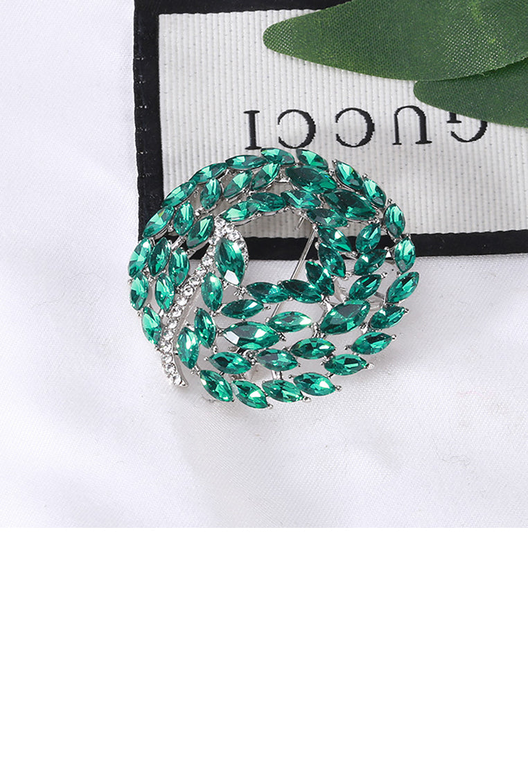 Fashion and Temperament Green Leaf Bird Geometric Round Brooch with Cubic Zirconia - Luxurious Look