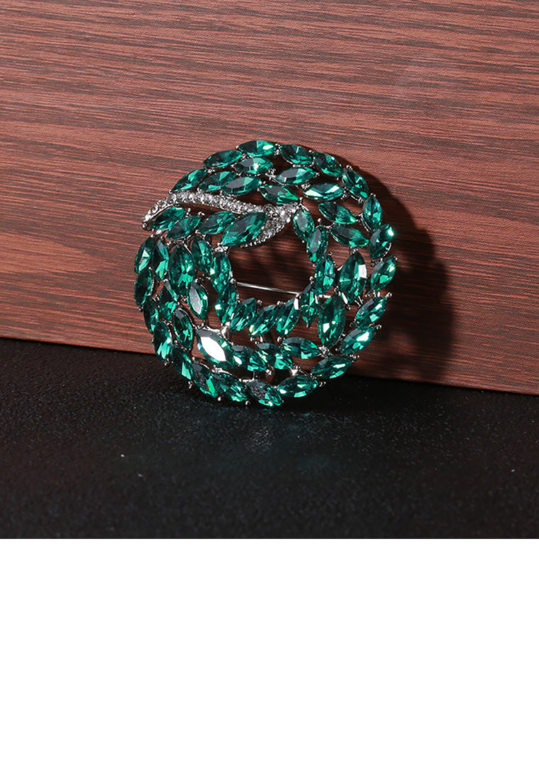 Fashion and Temperament Green Leaf Bird Geometric Round Brooch with Cubic Zirconia - Luxurious Look