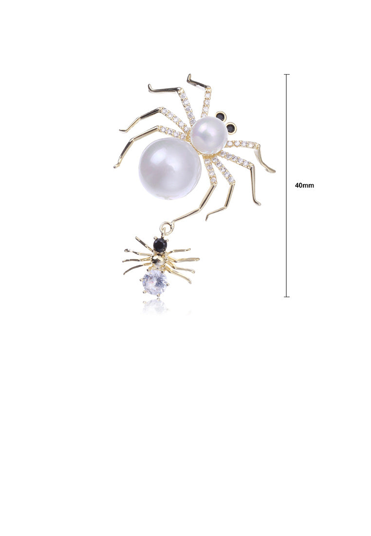 Fashion Personality Plated Gold Spider Imitation Pearl Brooch with Cubic Zirconia - Luxurious Look